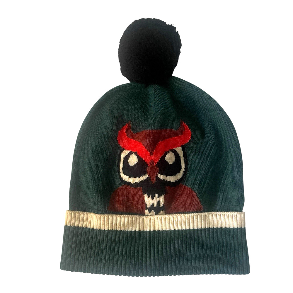 KATE SPADE New York Women's Who Me? Owl Beanie 100% Wool Green One Size Hats Off